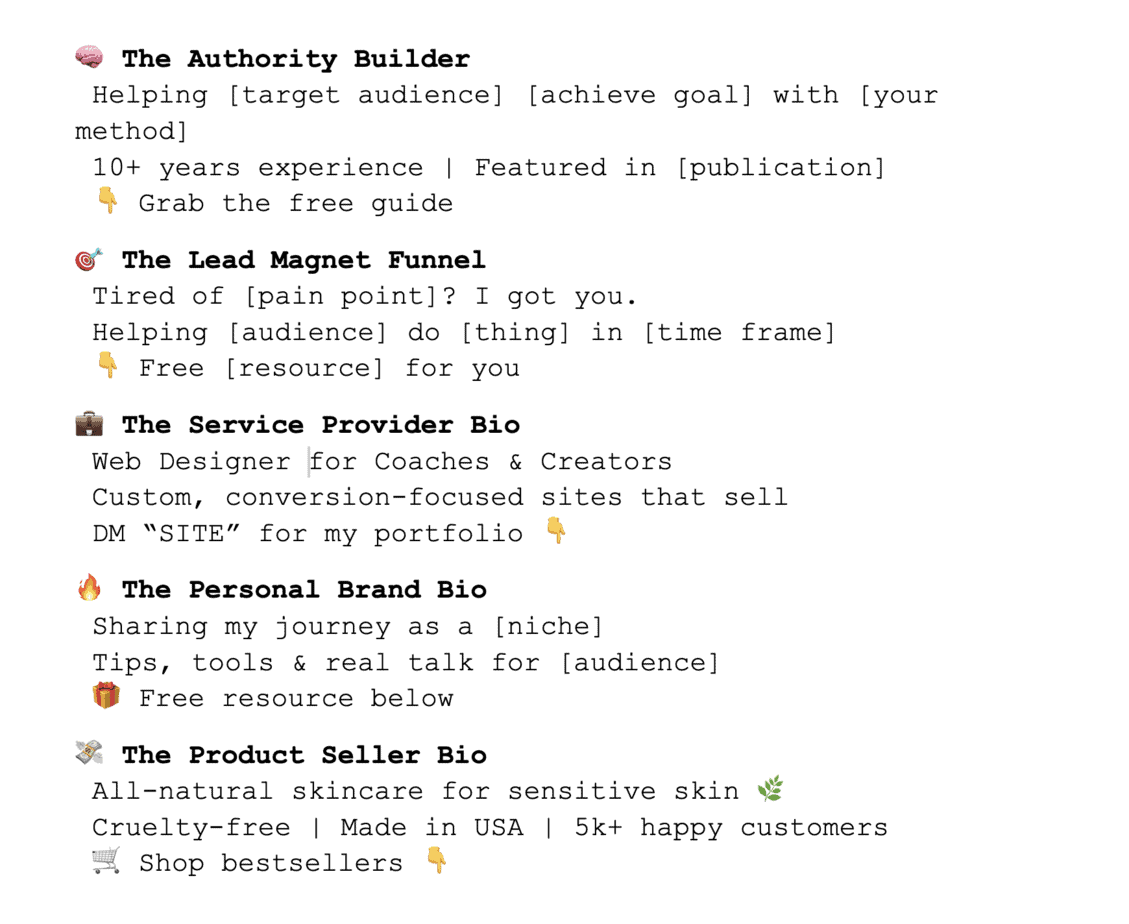 Instagram BIO examples