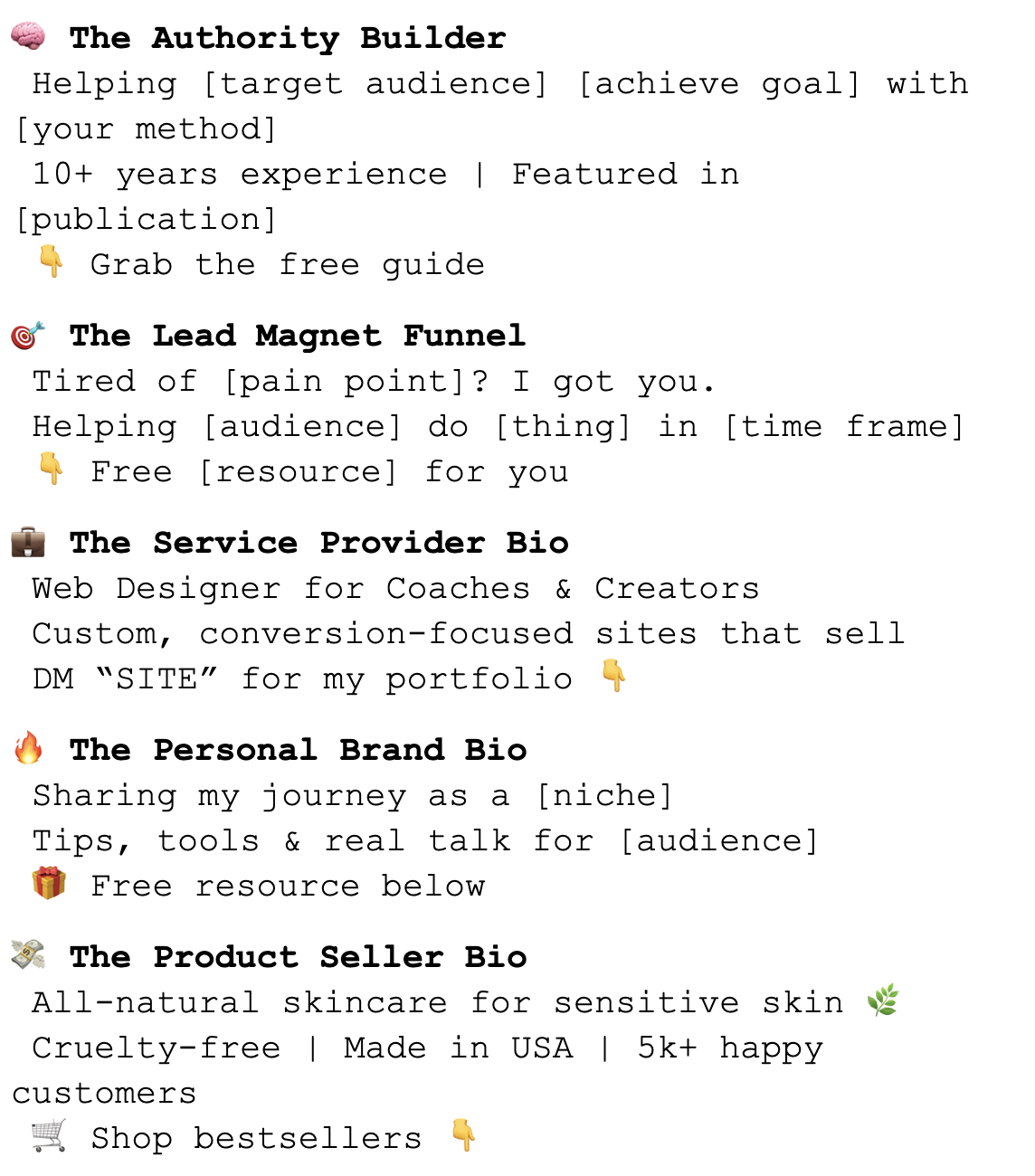 Instagram bio highlights